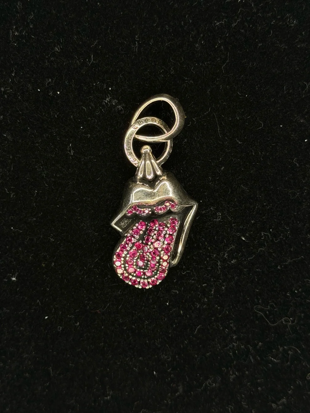Chrome Hearts Rolling Stones Tonge Pink Diamond Studded Unisex Pendant